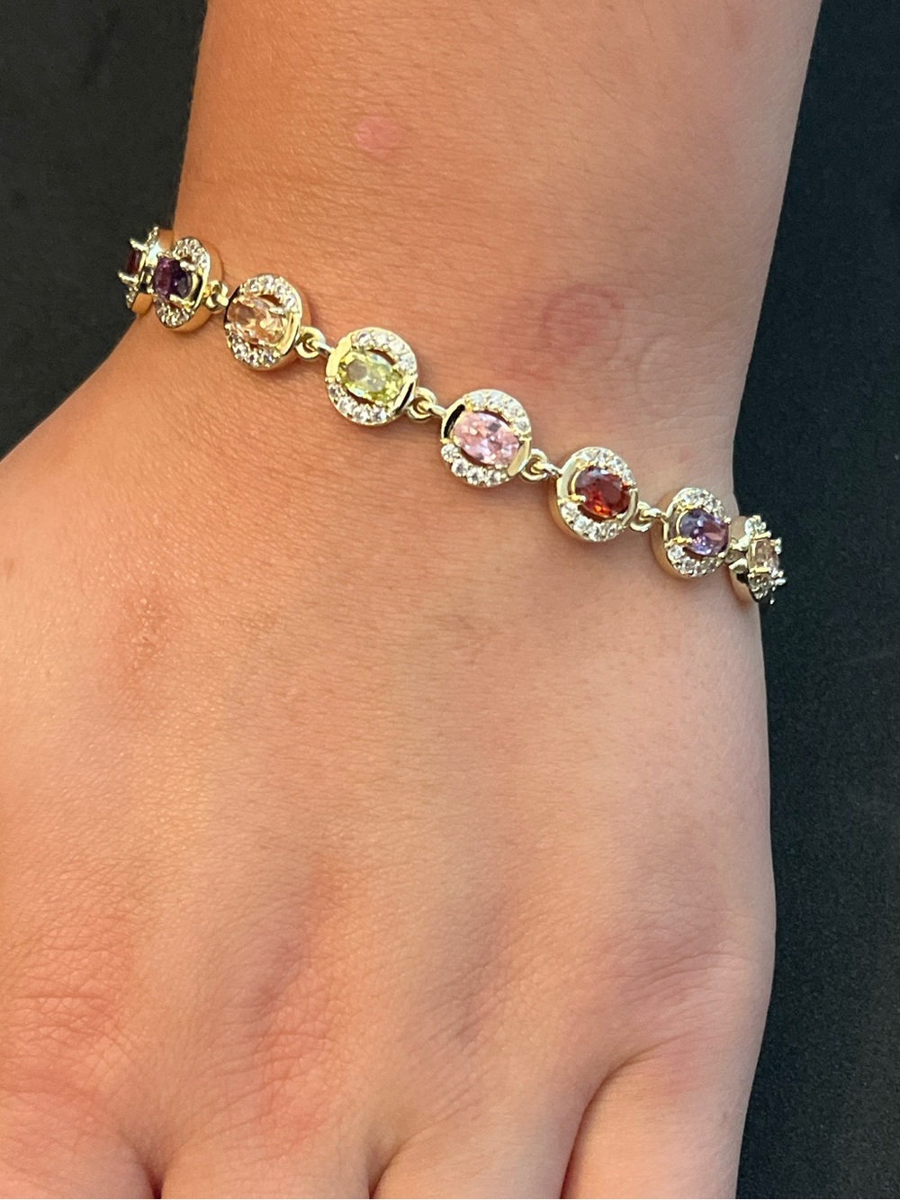 Gold Multi-Stone Halo Bracelet - Pink, Red, Purple, Yellow